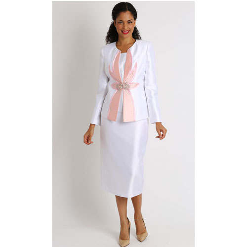 Diana Couture 8436 White/Pink Church Suit